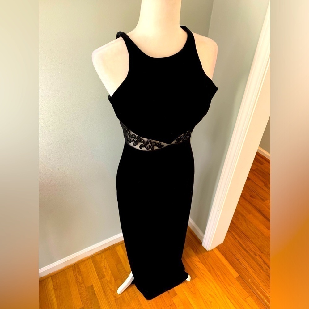 Bari Jay black velvet formal beaded dress, size 4